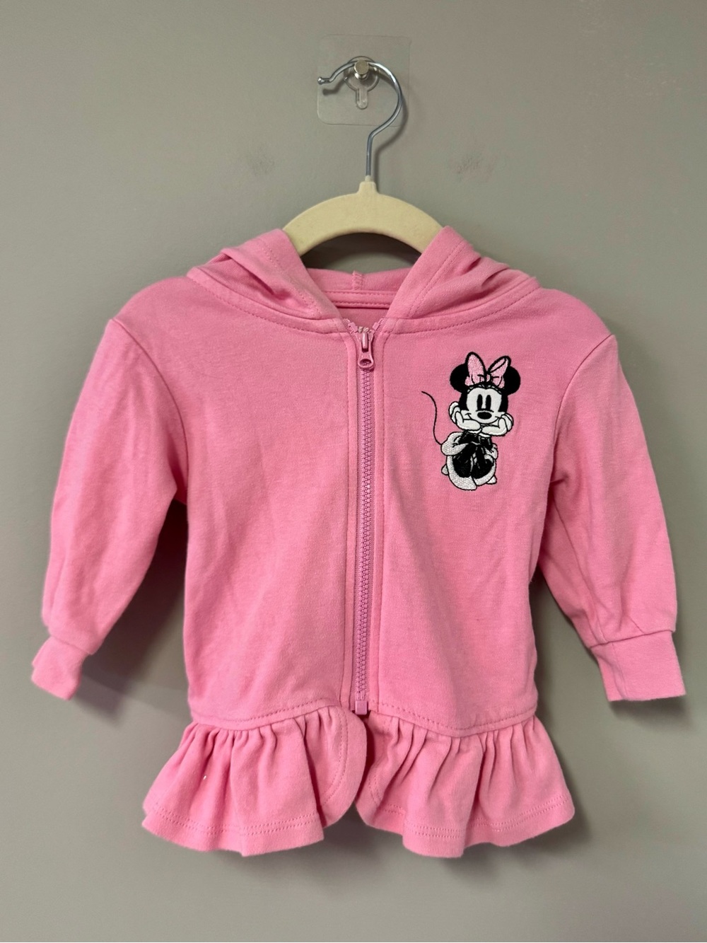 Disney Pink Minnie Mouse Hooded Zip Peplum Sweatshirt